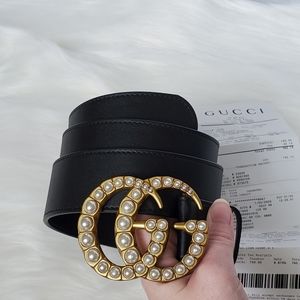 Gucci Double G Leather Pearl Belt 95cm
